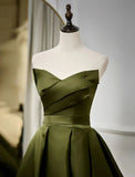 Niulatu A-Line Evening Gown Open Back Dress Formal Wedding Guest Floor Length Sleeveless Strapless Satin with Pleats HZ1007