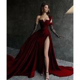 Niulatu Line Lace Appliques High Split Black Long Prom Formal HZ1007