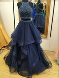Niulatu Sleeveless Halter Tulle Beading Floor-Length Two Piece Prom HZ1007