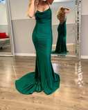 Niulatu Spaghetti Strap V-neck Sleeveless Mermaid Satin Long Prom Dresses With Trailing For Party SD1541
