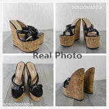 Niulatu Hot Sale Elegant Ladies Open Toe Platform Wedges Bowknot Cork Party Sandals Women Dress Fashion Trendy Shoes DJSE