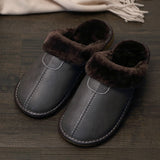 Niulatu Men Winter Leather Slippers Bedroom Cotton Slippers Male Waterproof Thick Plus Velvet Indoor Warm House Home Slippers Shoes DJSE
