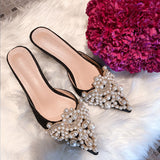 Niulatu Fashion Sexy Women Shoes Elegant String Bead Crystal Patchwork Slip-On 35-42 Thin Heels Slipper NEW AD1147 DJSE