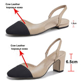 Niulatu Low Heels Real Leather Slingbacks Shoes Women Square Toe Pumps Thick Heel Shoes Brand Design Lady Footwear 2025 Size 40 DJSE