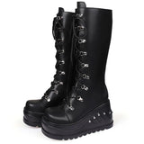 Niulatu 2025 Band Goth Platform Wedges Punk Chunky Mid Calf Boots Women Thick Heel Autumn Trendy Cosplay Casual Shoes Women DJSE
