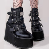 Niulatu Design Big Size 43 Black Gothic Style Cool Punk Motorcycles Boots Female Platform Wedges High Heels Calf Boots Women Shoes 924 DJSE