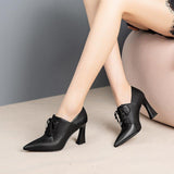 Niulatu Hoof Pumps Women Lace Up Pumps Cow Leather Shoes Female Fashion Pointed Toe OL Shoes Women Autumn 2025 New DJSE