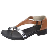 Niulatu Flat Gladiator Sandals Women Leather T-Strap Rome Sandals Cover Heel Buckle Strap Concise Mixed Colors Bohemian Shoes DJSE