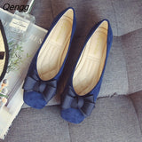 Niulatu Women's Fashion Butterfly-knot Square Toe Party Leather Ballet Big Size 43 Shallow Ladies Loafers Black Blue The New DJSE