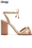 Niulatu Luxury Twist Woven Sandals Color Blocking Designer Brand Women's Shoes Thick with High Heel Sandals Female Casual DJSE