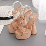 Niulatu Women Sandals High Heels Open Toe Lace Up Ankle Strap Plarform Party Shoes Big Size 42 White Wedding Shoes Pumps DJSE