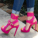 Niulatu Women Platform Sandals Open Toe Pink High Heels Shoes Stilettos Sexy Stiletto Shoe Heel Buckle Sandal Black Pumps DJSE