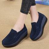 Niulatu Women Flat Platform Loafers Ladies Elegant Suede Leather Moccasins Shoes Woman Slip On Moccasin Women's Blue Casual Shoes DJSE