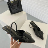 Niulatu Women Slingback Sandals Fashion Bow-knot Buckle Ladies Pumps Shoes Thin Low Heel Pointed Toe Slip On Mules DJSE