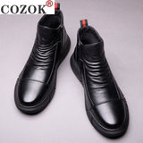 Niulatu Winter New Boots Male British Style Korean Tooling Trendy Shoes Plus Velvet Warm Cotton Shoes Middle Cut Men's Boots DJSE