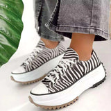 Niulatu Women Platform Canvas Sneakers Lace-Up High Top Female Casual Shoes Fashion Zebra Pattern Lace Up Lady Sports Boots DJSE