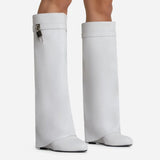Niulatu 2025 Fashion Women's Shoes spring autumn Winter Pointed Toe wedges Heels 8cm white Knee High Boots big size 42 43 DJSE