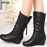 Niulatu New Fashion Boots Wedges Round Head Boots Large Size European And American Women's Shoes Winter Fringe ghj890 DJSE