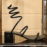 Niulatu Women Sandals 2025 New Summer Rhinestone Ankle Strap Roman Shoes Ladies High Thick Square Heels Simplicity Sexy Shoes Female DJSE