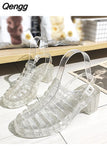 Niulatu Women's Jelly Sandals Woman Summer Hollow Out Shoes Women Buckle Mid Heels Ladies Footwear Female Outside Beach Slides DJSE