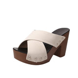 Niulatu Women Sandals 2025 New Square High Heel Platform Flock Casual Rivet Pumps Peep Toe Female Elegant Ladies Shoes Zapatos De Mujer DJSE