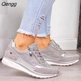 Niulatu Shoes 2025 New Fashion Wedge Flat Shoes Zipper Lace Up Comfortable Ladies Sneakers Female Vulcanized Shoes DJSE