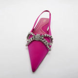 Niulatu Women Flat Shoes Summer Fashion Flower Flat Lady Shoes Back Strap Lazy Pointy Luxury Low Heel Flat Sandals DJSE