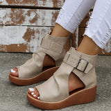 Niulatu Women Summer Sandals Mid Heels Wedges Shoes Ladies Vintage PU Leather Plus Size Sandalias Mujer Sapato Feminino 2025 DJSE