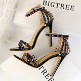 Niulatu Shoes Color Rivets Women Sandals Roman Style Heeled Sandals Hollow Out High Heels Stiletto Sexy Party Shoes Sandals DJSE