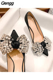 Niulatu Bowknot Pumps Women 2025 New Thin Heels Bling Rhinestones Wedding Party Shoes Woman Pointed Toe High Heels Shoes DJSE