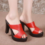 Niulatu Size 32-43 High Heels Slippers Women Platform Shoes Summer 2025 Block Heel Leather Slides Ladies Office Slippers DJSE