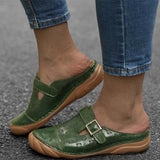 Niulatu Women Sandals Buckle Retro Style Women Flat Sandals Rubber Shoes 2025Comfortable Hollow out flowers Leather Slides Outdoor Shoes DJSE