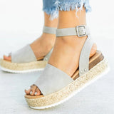 Niulatu Women Casual Sandals Fish Mouth Hemp Rope Platform Wedge Shoes Fashion Round Toe Buckle Leopard Print Beach Flats Plus Size DJSE