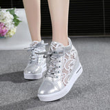 Niulatu Women Lace Casual Shoes Woman Breathable Mesh Sneakers Flats Lace Loafers High Heels Platform Wedges Ladies Creepers DJSE