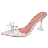 Niulatu Knot Slippers Crystal High Heeled Sexy Casual Shoes Plus Size Women Open Toe Ytmtloy Indoor Zapatillas Mujer DJSE