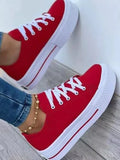 Niulatu Women's Canvas Shoes European and American New Thick-soled Lace-up Canvas Shoes Women's Low-top Shoes zapatos de mujer DJSE