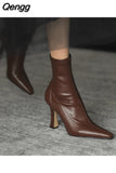 Niulatu Women Ankle Boots Woman Thin High Heel Fashion Pointed Toe Zipper Winter Women's Shoes Leather White Short Booties 2025 DJSE