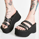 Niulatu Brand Goth Beach Punk Platform Women Slip On Sandals Shoes Strappy Wedges Open Toe Summer Black Slides Shoes Women DJSE