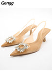 Niulatu Summer Bow High Heels For Women Fashion Pointed Toe Heeled Slingback Pumps Female Elegant Wedding Stiletto Shoes DJSE