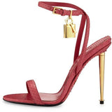 Niulatu Women Sexy Gold Silver Black Padlock Sandals Thin Metal Stiletto Heel Dress Shoes Metal Decoration High Heels Pumps DJSE