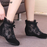Niulatu Fashion Summer Ankle Boots for Women Flat Heel Boots Mesh Height Increasing Casual Shoes Genuine Leather Big Size DJSE