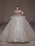 Niulatu Ball Gown Strapless Beaded Sequin Prom Dress Wedding Dress with Butterfly HZ0113