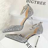Niulatu Shoes Sexy High Heels Women Pumps Sparkle Sequins Stiletto Heels 10 Cm Party Shoes Women Heels Summer Women Sandals New DJSE