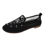 Niulatu Lace Mesh Crystal Floral Shoes Women Comfort Breathable Summer Walking Shoes Woman Fashion Slip-on Ballet Flats DJSE