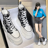 Niulatu Women's 2025 New Summer Thin Zebra Pattern High-Top Women's Raise the Bottom Platform Dad Canvas Shoes DJSE