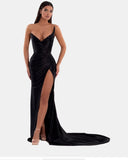 Niulatu V-Neck High Slit Pleated Strapless Royal Blue Prom HZ1007