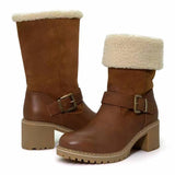 Niulatu Women Boots Warm Platform Fashion Boots Ladies Plush Shoes Buckle Strap Thick Sole Cowboy Boots Female Casual Boots Woman DJSE