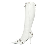 Niulatu Luxury Pointed Toe Stiletto Women's Shoes Retro Metal Buckle Zipper Knee High Boots Slim Tassel Boots Women Size 43 DJSE