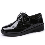 Niulatu Women Brogue Shoes Platform Autumn Patent Leather Black Casual Flats Lady Derby Classic Varnish Oxfords Female Footwear DJSE
