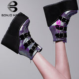 Niulatu Dropshipping INS Hot Brand High Platform Ankle Boots Women 2025 Fashion PVC Strap Decorating High Wedges Shoes Woman DJSE